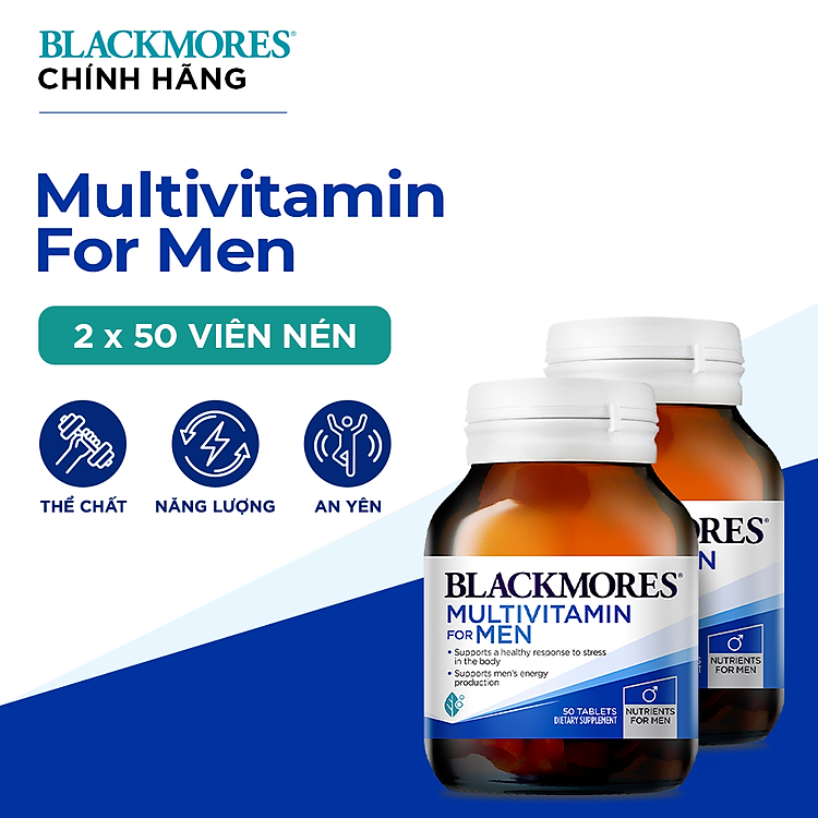 Combo 2 Lọ Vitamin Tổng Hợp Hỗ Trợ Sức Khỏe Nam Giới Blackmores Multivitamin For Men 50 Viên/Lọ