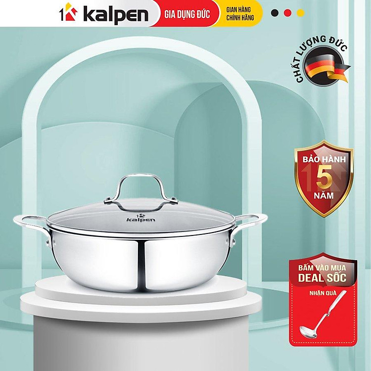 Chảo Lẩu INOX 304 Cao Cấp 3 Lớp Đúc Liền Nguyên Khối KP-8528 Size 28cm Hàng Chính Hãng KALPEN-GIA DỤNG ĐỨC