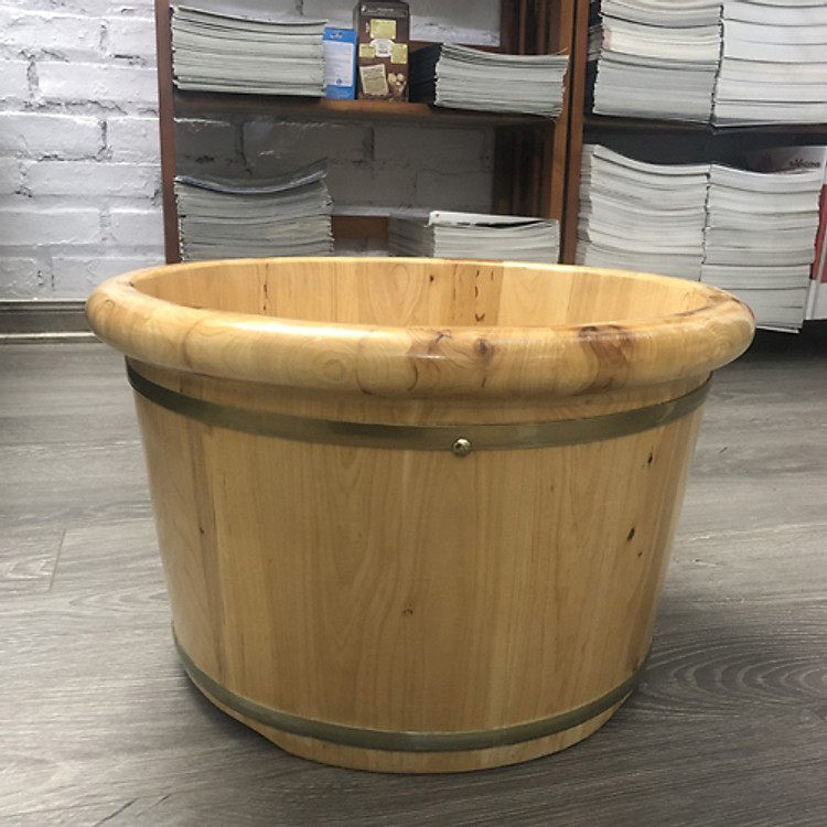 CHẬU NGÂM CHÂN BO VIỀN MIỆNG LÀM BẰNG GỖ TUYẾT TÙNG - Kích thước phủ bì: miệng 41cm*đáy31cm*cao25cm