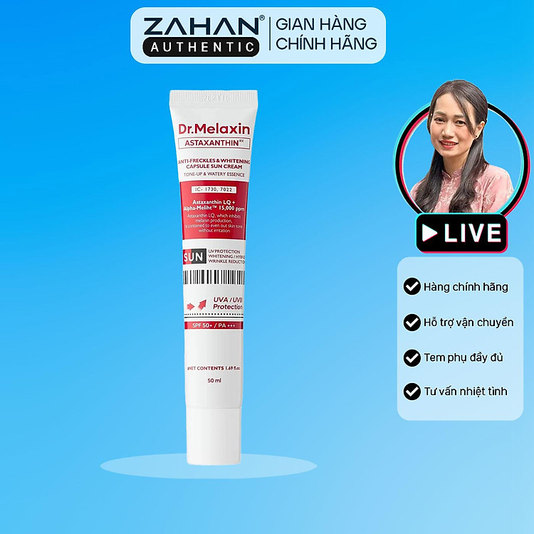 Kem chống nắng Dr.Melaxin Astaxanthin Anti - Freckle & Whitening Capsule Sun Cream 50ml