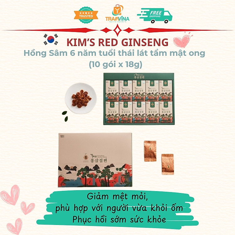 Hồng Sâm Kim's Red Ginseng 6 năm tuổi thái lát tẩm mật ong (10 gói x 18g)