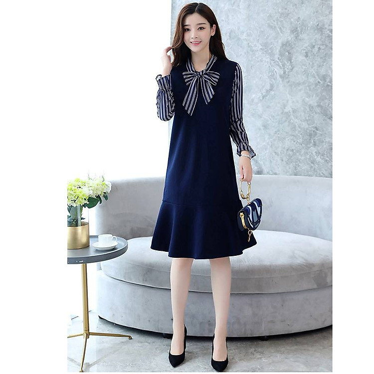 Váy bầu nơ đuôi cá tay kẻ