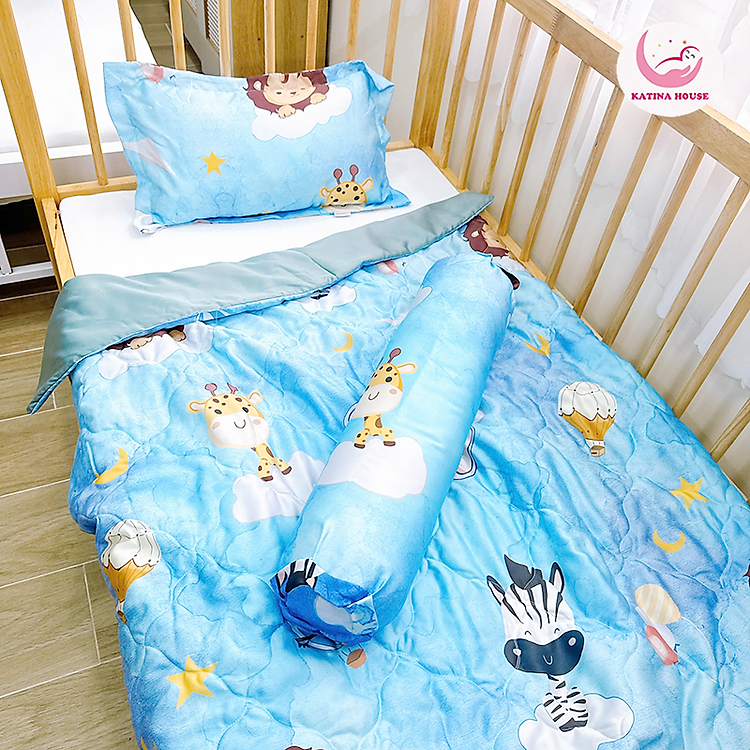 Combo gối mền 3 món cho bé đi học Katina House, vải Tencel 60s mát lạnh, bóng mượt
