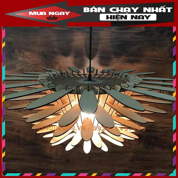 Đèn gỗ thả trần CAO CẤP hiện đại sang trọng 65x65cm chất liệu gỗ trang trí cho phòng khách nhà căn hộ decor nhà quán cf