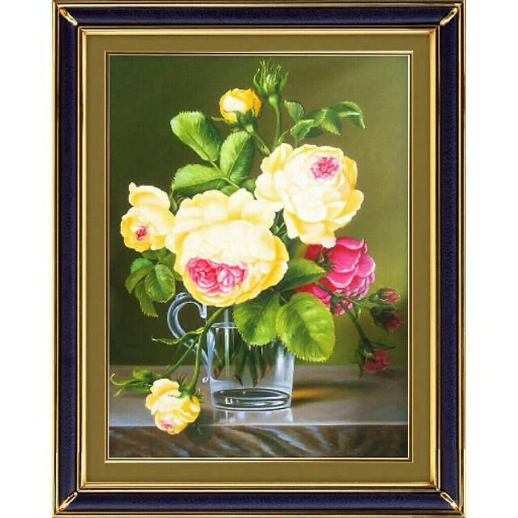 Tranh thêu chữ thập Bình Hoa Mẫu Đơn (52*60cm) chưa thêu