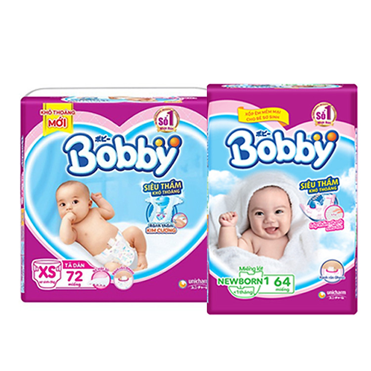 Combo Miếng lót Bobby Fresh Newborn 1-64 và Tã Dán siêu thấm Bobby XS72