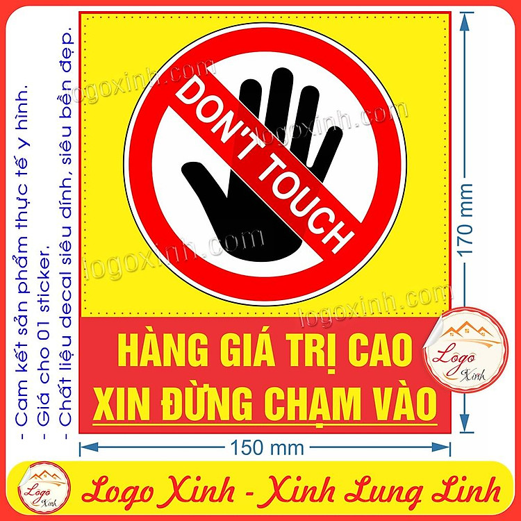 Logo Tem Sticker Yêu Cầu Không Chạm Vào Hiện Vật, Hàng Có Giá Trị Cao, Cảnh Báo Không Chạm Do Not Touch, Chất Liệu Decal