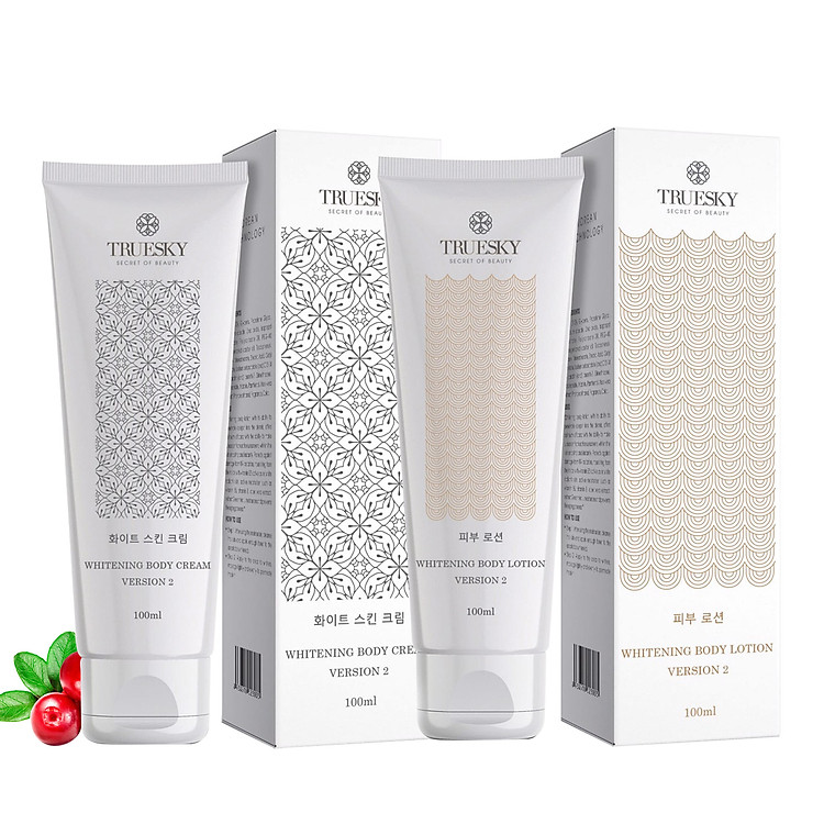 Bộ tắm trắng toàn thân cấp tốc Truesky Version 2 gồm 1 chai ủ trắng 100ml & 1 chai dưỡng trắng 100ml