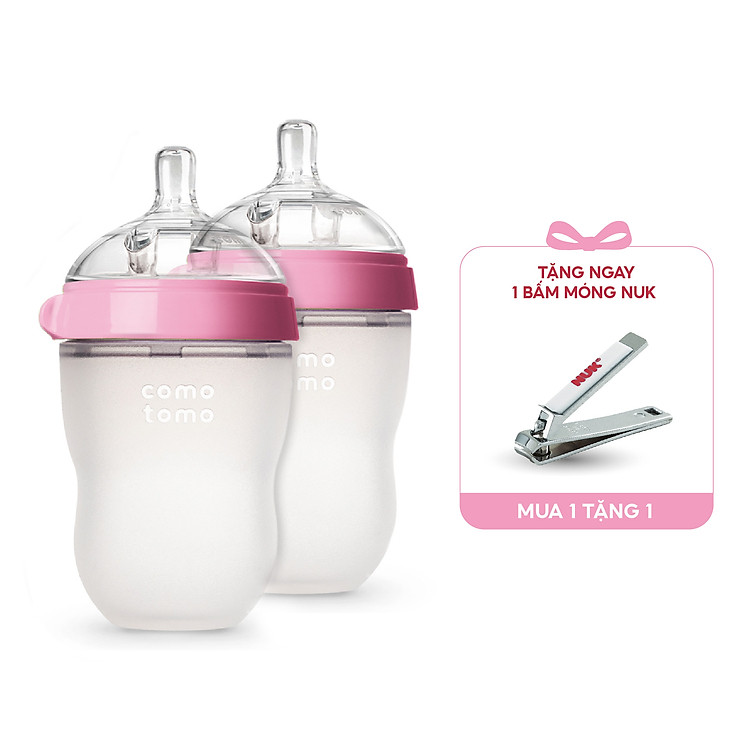 Bộ bình sữa silicone Comotomo 250ml – Hồng Giá rẻ