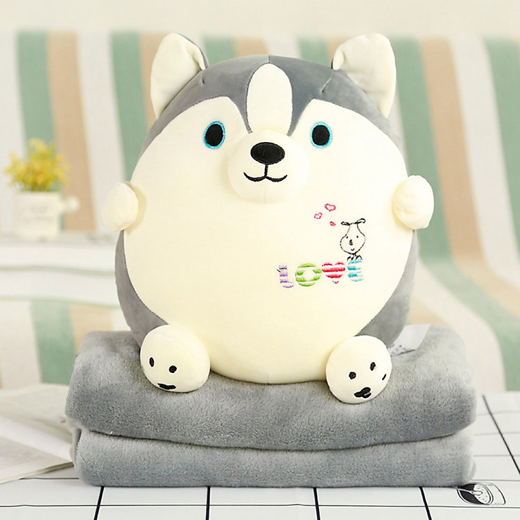 Mền Gối Ngủ Văn Phòng Tiện Lợi Husky Ngáo Siêu Dễ Thương Siêu Mịn