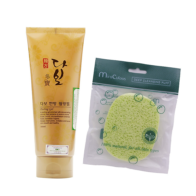 Combo Tẩy tế bào chết cao cấp cho mọi loại da Dabo Hàn Quốc Peeling Gel tinh chất thảo dược (180ml) + tặng Bông rửa mặt bọt biển an toàn cho da Hàn Quốc Mira Aroma