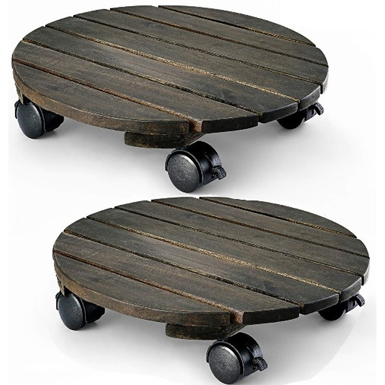 Combo 2 đế lót chậu cây có 4 bánh xe - tròn màu đen