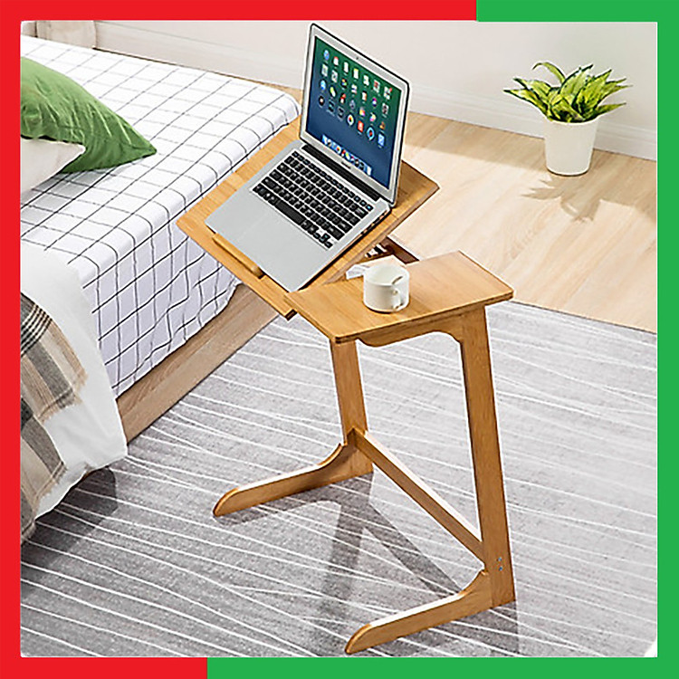 Bàn gỗ để máy tính sách vở có thể xoay nâng độ cao mặt bàn tùy ý,Giúp Ngồi sofa hay giường đều dùng được,Có mặt kê chuột hay để cốc cafe cốc nước tiện dụng - Bàn gỗ máy tính điều chỉnh mặt bàn
