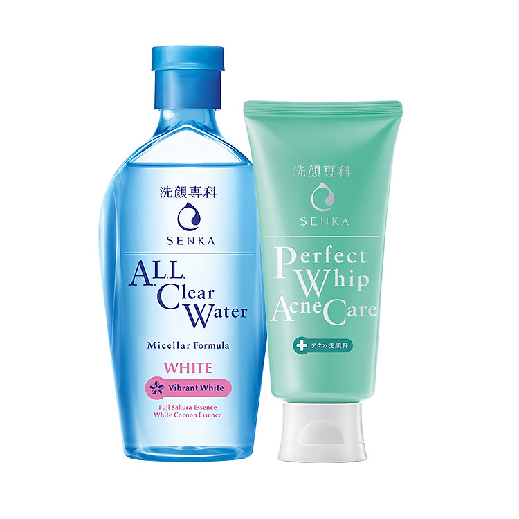 Bộ sản phẩm làm sạch dịu nhẹ dành cho da mụn Senka