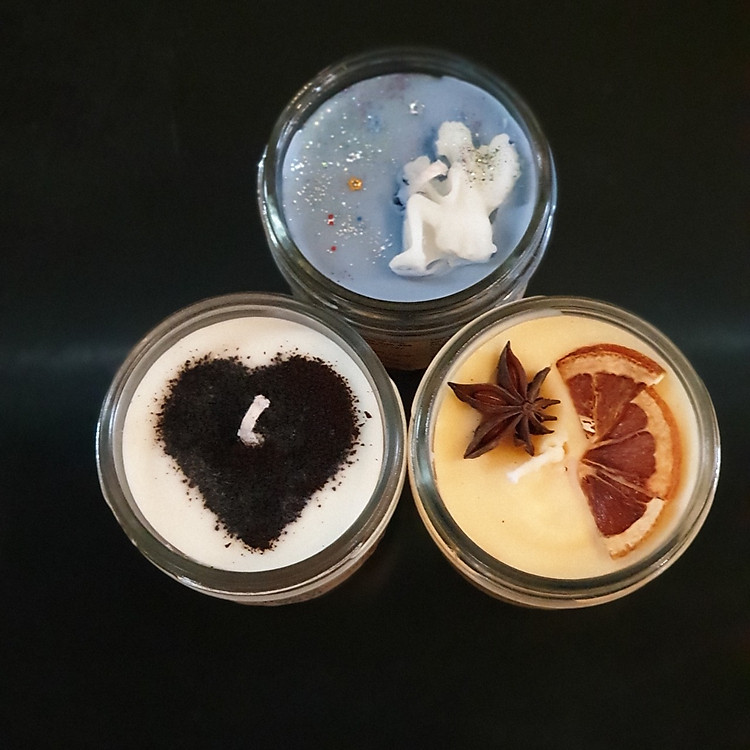 Combo 3 Nến thơm tinh dầu: Cà phê (coffee candle), gỗ Đàn hương và Quýt (Cam) 100g - Giúp thơm phòng, thư giãn giảm stress với thành phần hoàn toàn tự nhiên