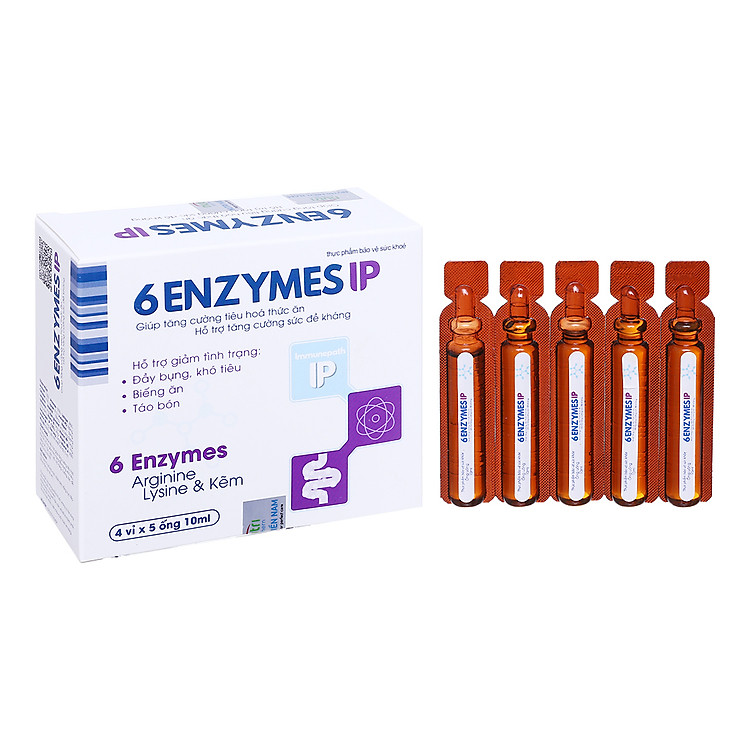 Men tiêu hóa 6 ENZYMES IP - Hỗ trợ tăng cường tiêu hóa với 6 loại enzyme thiết yếu, giúp ăn ngon, giảm táo bón (hộp 20 ống x 10ml)