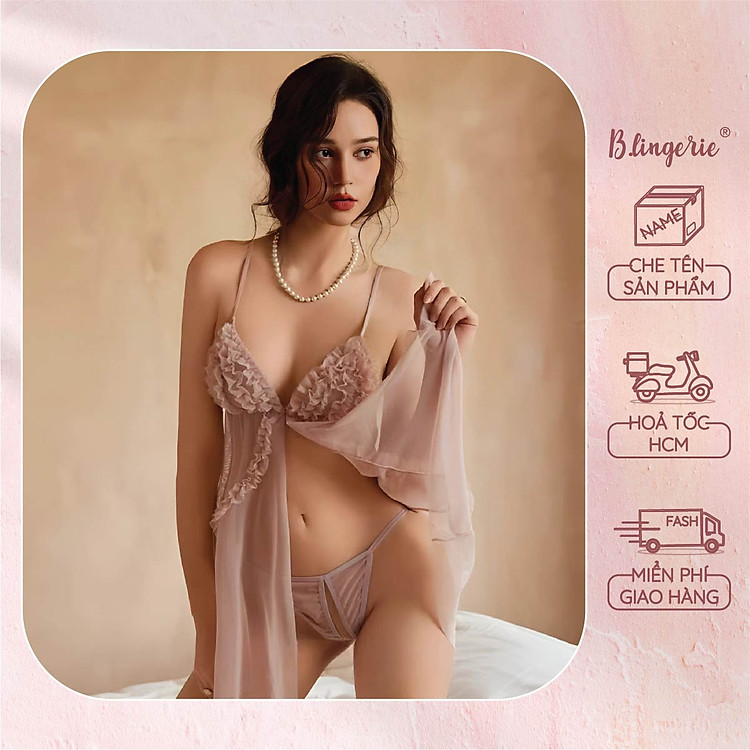 Váy Ngủ Nữ Xẻ Tà Hai Dây - B.Lingerie