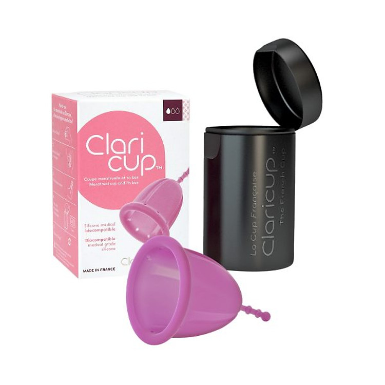Cốc nguyệt san Claricup mầu hồng KÈM cốc tiệt trùng + 1 hộp tiệt trùng cốc + túi vải
