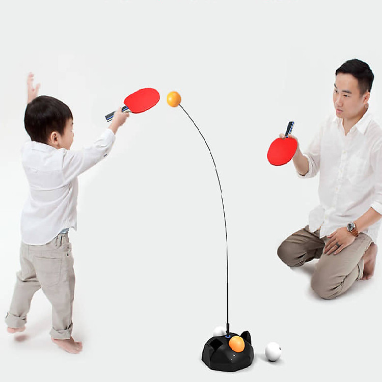 Bóng bàn loại cao cấp - Bóng bàn phản xạ thế hệ 4.0 - Tặng kèm 10 bóng + 02 vợt 3 lớp gỗ + 02 dây cáp đàn hồi thép carbon tăng giảm được độ cao + 01 đế nhựa ABS chịu lực