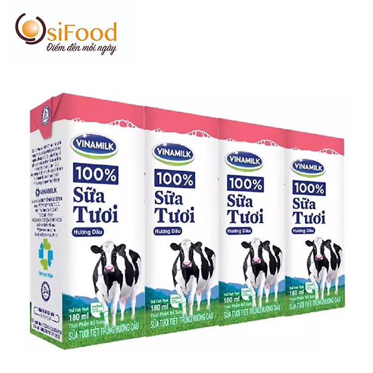 Sữa tươi tiệt trùng Vinamilk dưỡng chất dâu 4x180ml