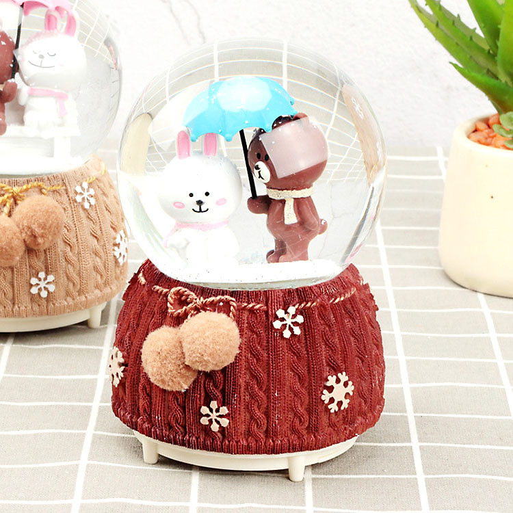 Quả Cầu Tuyết phát Nhạc có Đèn Couple Gấu Thỏ (10*15cm)