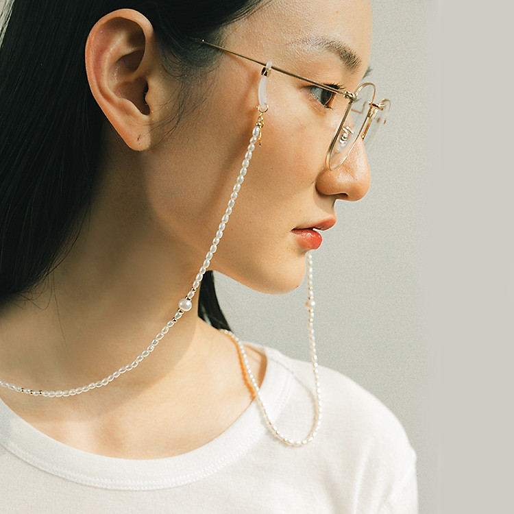 Dây hạt trai đeo kính chuỗi hạt vàng phong cách retro cổ điển Pháp trang sức thiết kế handmade