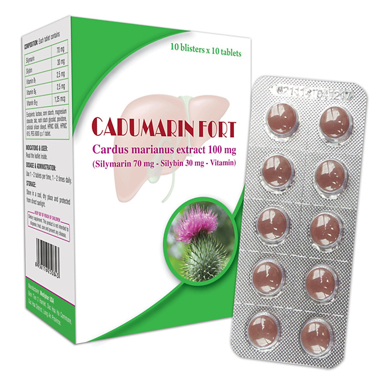 Thực phẩm bảo vệ gan và tăng cường chức năng Gan CADUMARIN FORT - Hộp 10 vỉ x 10 viên nén
