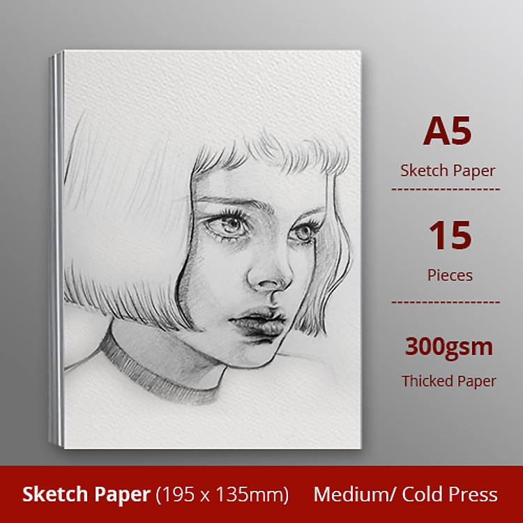 Giấy vẽ A5L chuyên dụng cao cấp giấy Sketch vẽ đẹp 2 mặt, chất giấy có vân màu trắng kem sang, giấy nhập khẩu 100% từ Ý định lượng 300gsm, xấp giấy15 tờ Green Art - Hàng chính hãng