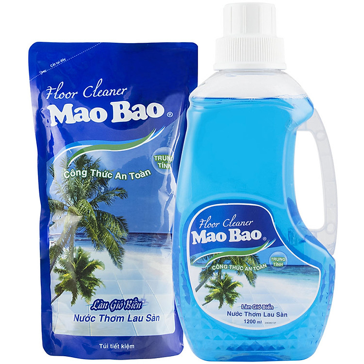 Combo Chai Nước Lau Sàn Diệt Khuẩn Mao Bao Hương Làn Gió Biển (1200ml) + Túi Nước Lau Sàn Mao Bao Hương Làn Gió Biển (1000ml)