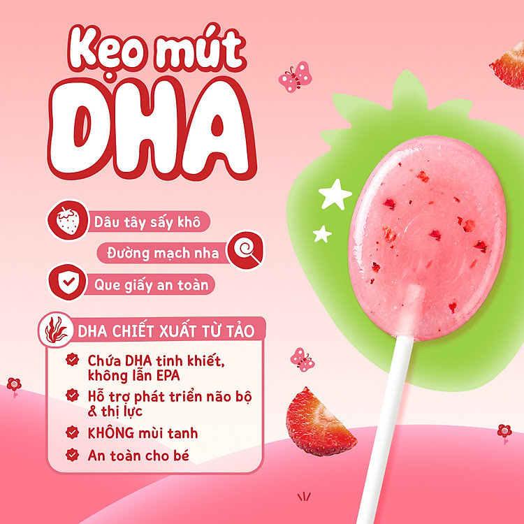 ZuZuKids Kẹo Mút Vi Chất Bổ Sung DHA Chiết Xuất Từ Tảo Phát Triển Não Bộ Và Thị Giác Cho Bé - Dây 10 Que và Hộp 20 Que
