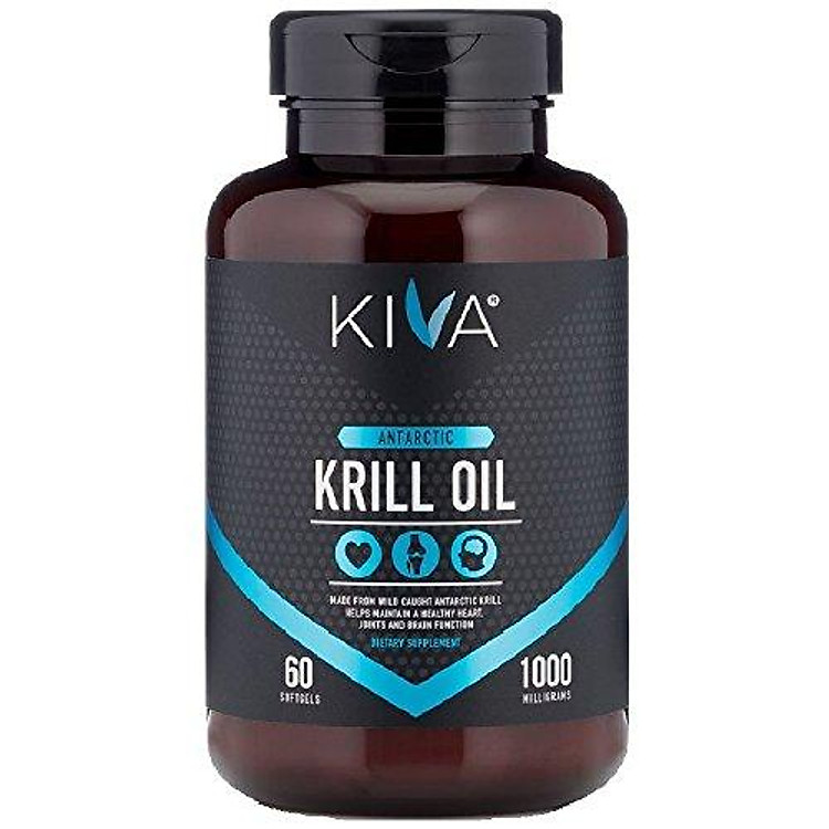 Kiva Antarctic Krill Oil - 1000 mg Ultra Pure, High Concentration with Astaxanthin (Heavy Metal and PCBs Tested) Omega 3, DHA, EPA, (60 Softgels)
