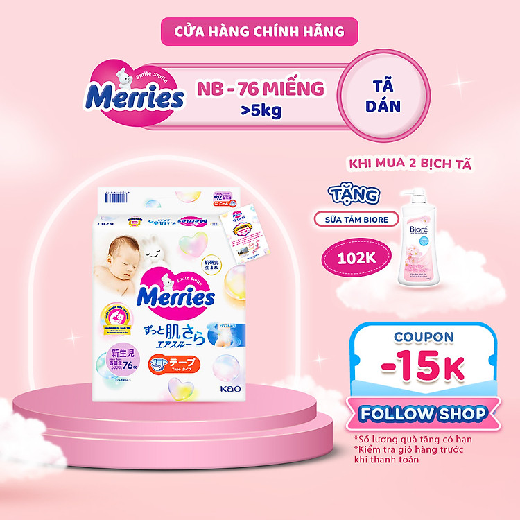 Mua Tã dán Merries size NB 76 miếng Chính hãng Giá rẻ