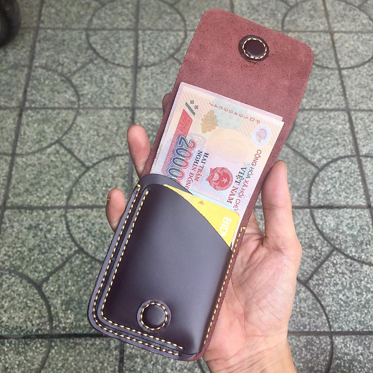 Bóp Ví Sen 3, Ví Nam Da Bò Thật 100% Thiết Kế Tinh Tế, Thời Trang - Màu Nâu Cánh Gián - Kích Thước 8cm x 11cm