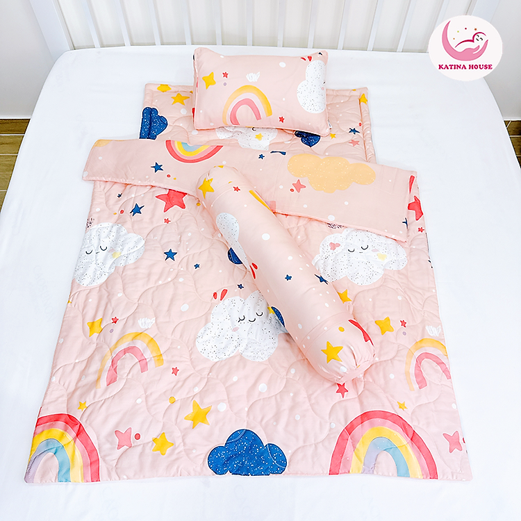 Combo 4 món Chăn gối nệm cho bé đi học Katina House, vải Tencel mềm mát, thấm hút tốt
