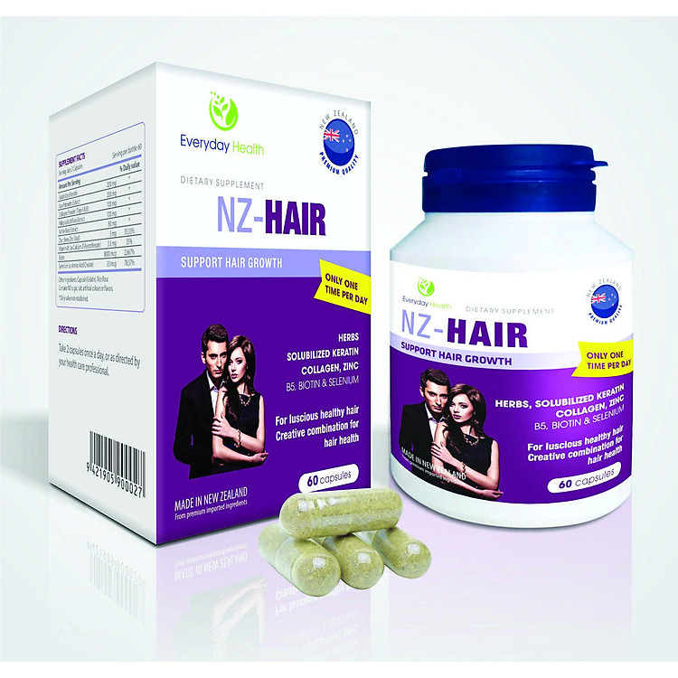 Viên uống mọc tóc nhập khẩu chính hãng New Zealand NZ HAIR (60 viên) giúp ngăn ngừa rụng tóc, tóc mọc nhanh trở lại bóng đẹp và chắc khỏe; làm chậm quá trình bạc tóc; phục hồi tóc bị hư tổn, tóc gãy, tóc chẻ ngọn, tóc khô