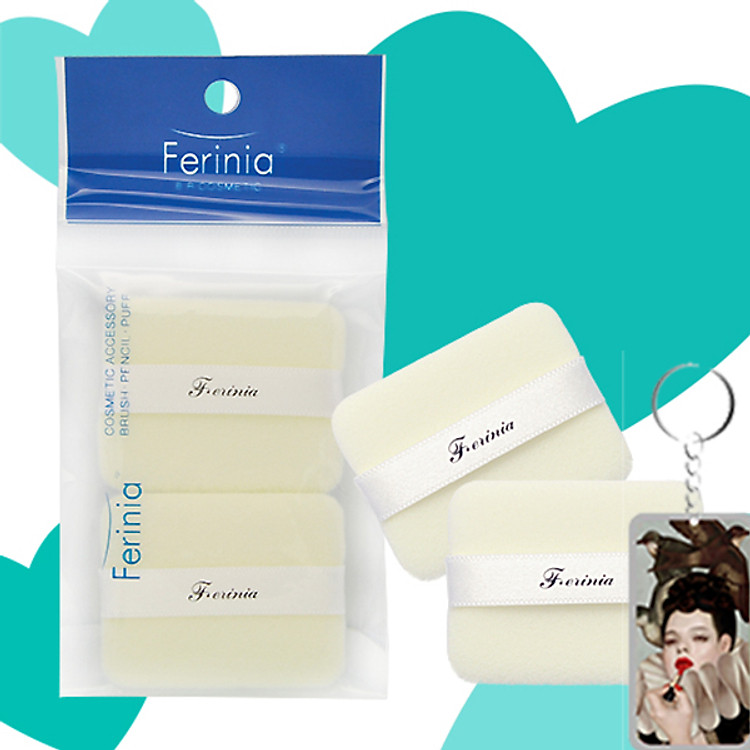Bông phấn trang điểm khô Ferinia tặng kèm móc khoá túi 2 miếng