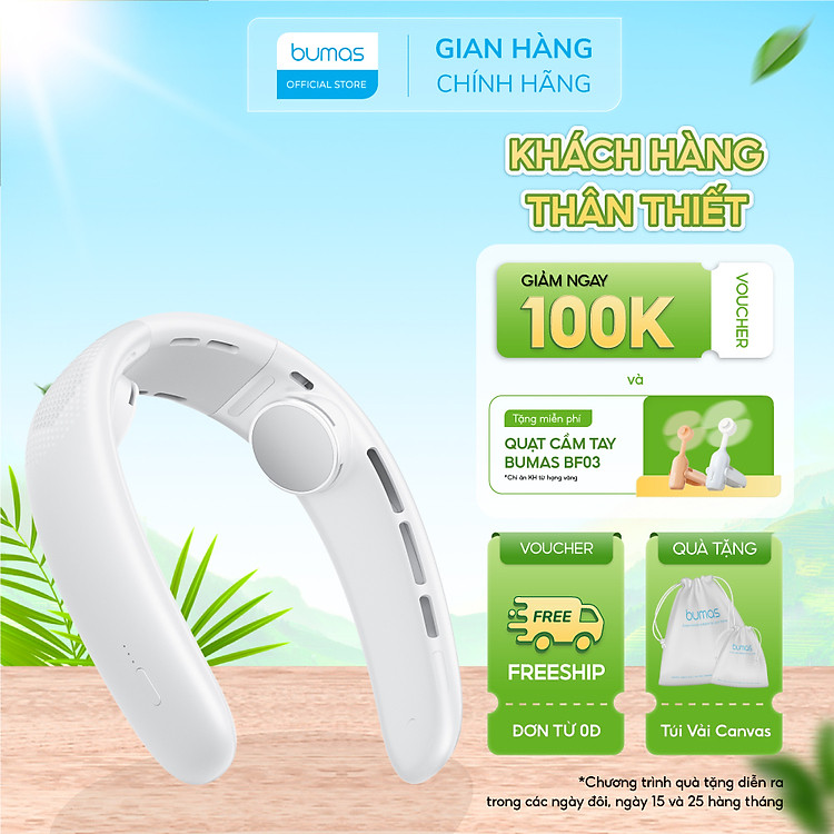 Quạt Đeo Cổ BUMAS BF04 - Mini Mỏng Nhẹ, Nhỏ Gọn Linh Hoạt Mở Rộng, Quạt Đeo Cổ Làm Mát Mỏng Nhẹ - Hàng Chính Hãng