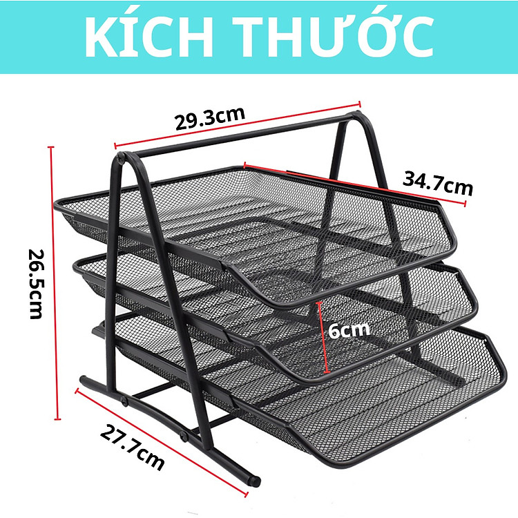 Khay Tài Liệu 3 Ngăn Bằng Kim Loại Có Thể Tháo Rời - Ảnh 3