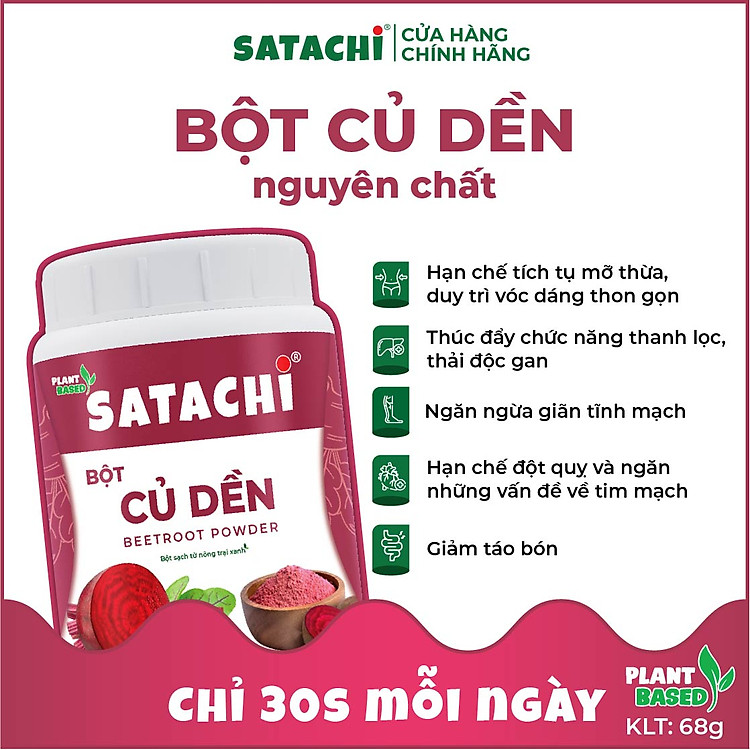 Bột Củ Dền Nguyên Chất SATACHI – 100% củ dền tươi, không đường – Hộp 68g