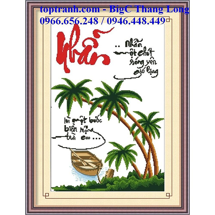 tranh thêu chữ thập chữ Nhẫn 222893( chưa thêu)