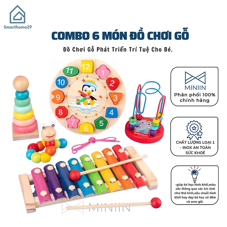 Combo 6 Đồ Chơi Gỗ Phát Triển Trí Tuệ Chính hãng Tiết kiệm