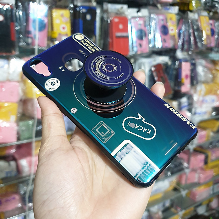 Ốp lưng hình máy ảnh kèm giá đỡ và dây đeo dành cho Vivo Y91