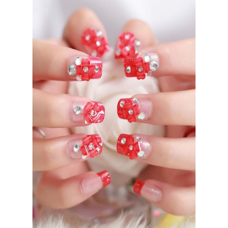 Bộ 24 móng tay giả họa tiết đính đá, nhủ kim tuyến thời trang