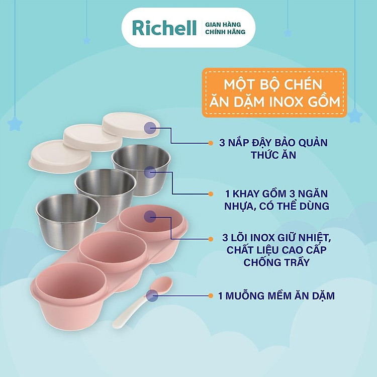 Bộ chén ăn dặm inox Richell Nhật Bản Chính hãng Giá tốt - Hình ảnh 3