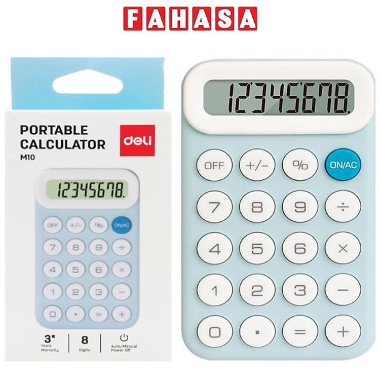 Máy Tính Bỏ Túi Deli EM10 – Màu Xanh Da Trời