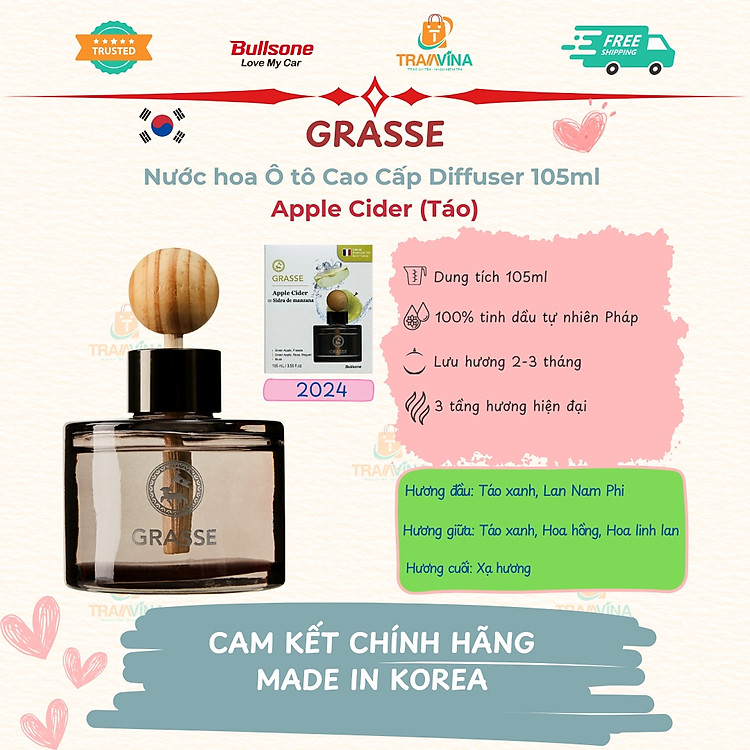 Nước hoa Ô tô Cao Cấp BullSone Grasse Diffuser 105ml - Hàng Chính Hãng - Đa dạng mùi hương 2025