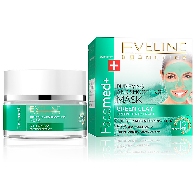 Mặt Nạ Bùn Và Trà Xanh Làm Mềm Và Thanh Lọc Da Eveline Purifying And Smoothing Mask Green Clay 50ml