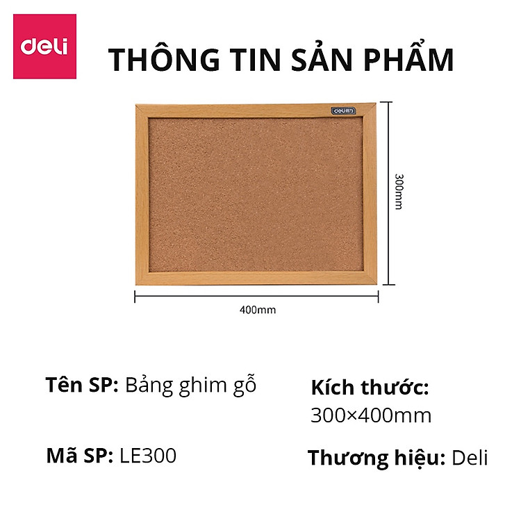 Bảng Ghim Lie Gỗ Bần Khung Gỗ Kết Hợp Bảng Từ Trắng Deli - Ảnh 6