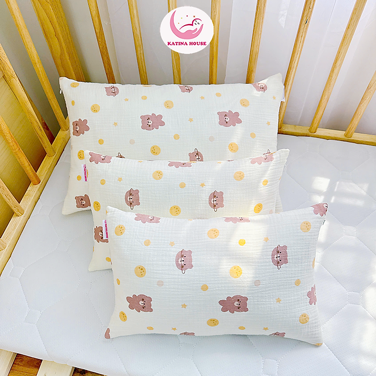 Gối cho bé sơ sinh, mầm non Katina House, vải muslin mềm nhẹ, thoáng khí, thấm hút tốt, an toàn
