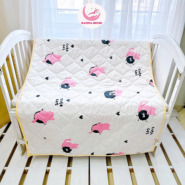 Mền cho bé đi học Katina House, 1mx1m5 vải cotton mềm mát, thấm hút tốt, nhiều họa tiết đáng yêu